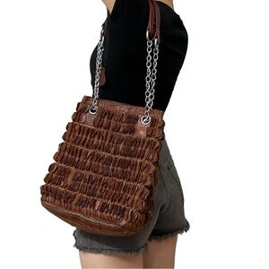 AmeriLeather Shoulder Bag Purse Brown Leather Fringe 3D Boho Funky Casual